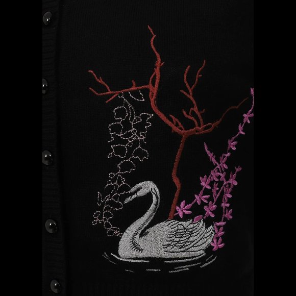 NWT Collectif Lucy Swan Forest Cardigan cropped balck XXS UK 6 - Picture 2 of 8